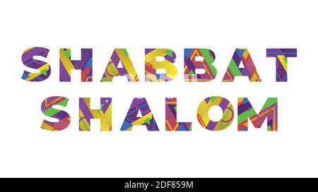 Die Worte Shabbat Shalom Konzept in bunten Retro-Formen und Farben Illustration geschrieben. Stock Vektor