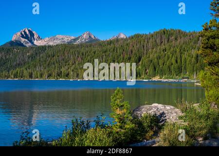 Redfish Lake Lodge Marina, Sawtooth National Recreation Area, Stanley, Idaho. Stockfoto