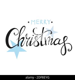 Fröhliche Weihnachten Schriftzug Design. Frohes Neues Yea. Schwarze und blaue Farben. Weihnachtsserie Stock Vektor