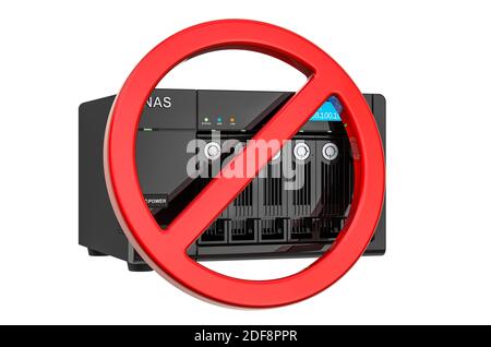 Unzulässiger Signieren mit Network-Attached Storage. 3D-Rendering auf weißem Hintergrund isoliert Stockfoto