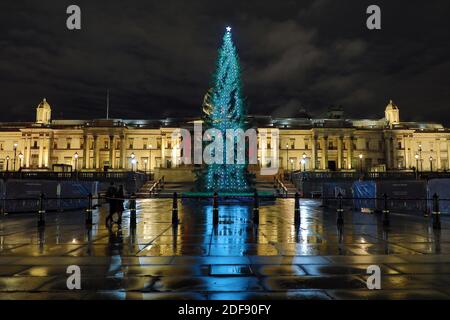 London, Großbritannien. Dezember 2020. Trafalgar Square Christmas Tree Lights schaltete in Trafalgar Square, London Kredit: Paul Brown/Alamy Live News Stockfoto