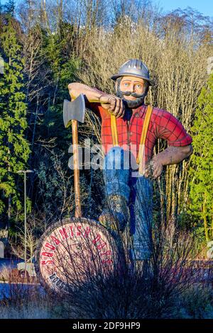 Squamish Tage Logger Holzfäller Maskottchen, Squamish, British Columbia, Kanada Stockfoto