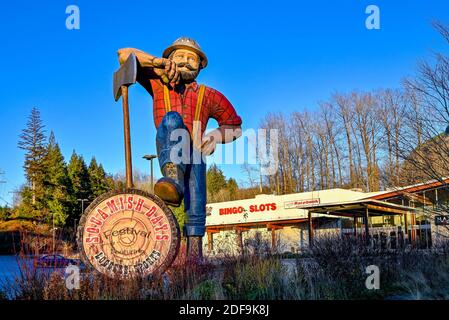 Squamish Tage Logger Holzfäller Maskottchen, Squamish, British Columbia, Kanada Stockfoto