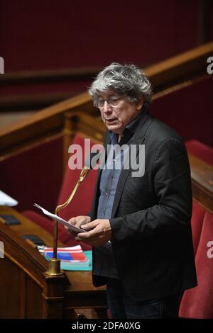 Eric Coquerel, Mitglied des französischen Parlaments der linken französischen Partei La France Insoumise (LFI), während einer Fragestunde an die Regierung in der Nationalversammlung am 12. Mai 2020 in Paris. Foto von Eliot Blondt/ABACAPRESS.COM Stockfoto