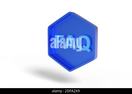 Blaues sechseckiges Zeichen mit dem Text FAQ. 3d-Illustration. Stockfoto