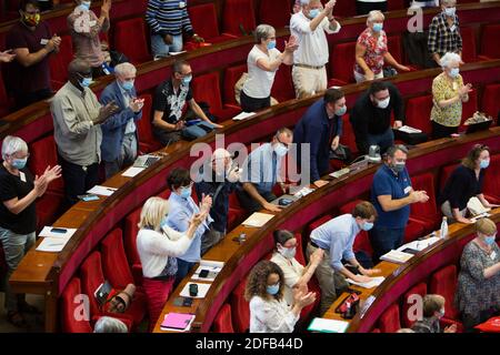 Abschluss im Plenarsaal des CESE am letzten Tag der Bürgerkonvention zum Klima (Convention citoyenne pour le climat) am 21. Juni 2020. Foto von Raphael Lafargue/ABACAPRESS.COM Stockfoto