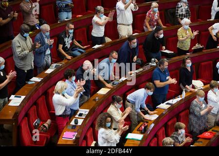 Abschluss im Plenarsaal des CESE am letzten Tag der Bürgerkonvention zum Klima (Convention citoyenne pour le climat) am 21. Juni 2020. Foto von Raphael Lafargue/ABACAPRESS.COM Stockfoto