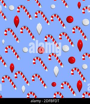 Illustration einer Menge kleiner Weihnachtsgeschenke und Ornamente auf hellblauem Hintergrund. Minimale Zusammensetzung. Kreative Vektor, Urlaub Kunst Stock Vektor