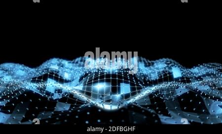 Nahaufnahme von abstrakter Landschaft mit Wellenmustern und farbenfroher Oberfläche, Digitale Landschaft, Digitale Wellenformationen, 3d-Rendering Stockfoto