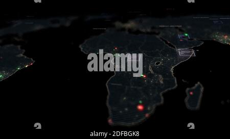 Digitale Überwachung Weltkarte, Konzept der globalen Unternehmen, Globale Innovation und Technologie, Globale Kommunikation, Globales Netzwerk, kreatives Konzept Stockfoto