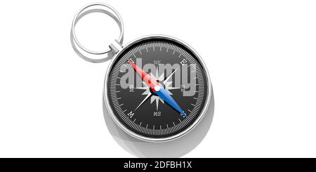 Detail des Kompasses mit blauer und roter Nadel, 3d-Rendering Stockfoto