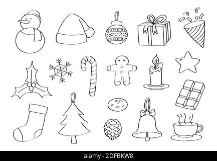 Doodle Weihnachtsobjekte. Hand gezeichnet. Stockfoto