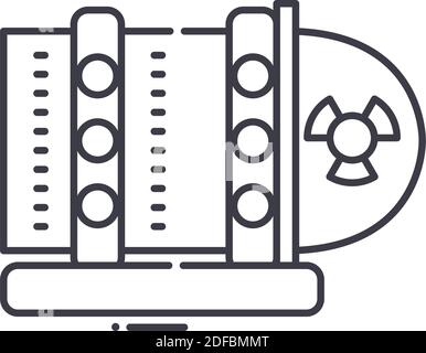 Atombombe Symbol, lineare isolierte Illustration, dünne Linie Vektor, Web-Design-Zeichen, skizzieren Konzept Symbol mit editierbaren Strich auf weißem Hintergrund. Stock Vektor