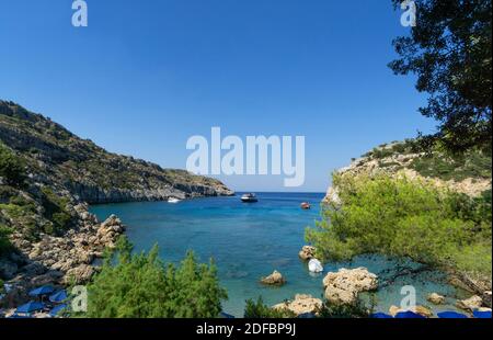 Anthony-Quinn-Bucht ist heute der Name für sterben Vagies-Bucht an der Ostkueste der griechischen Insel Rhodos. Stockfoto