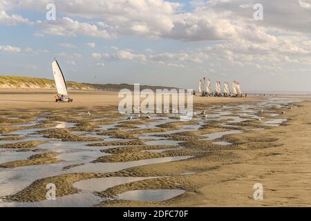 Frankreich, Somme (80), Somme-Bucht, Quend-Plage, Sandyachten am Quend Beach Stockfoto