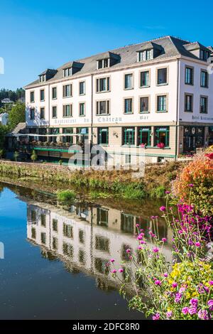 Frankreich, Morbihan, Josselin, Hotel-Restaurant du Chateau am Ufer der Oust Stockfoto