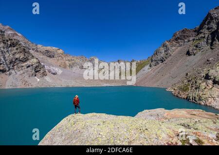 Frankreich, Hautes-Alpes, Nationalpark Ecrins, Pelvoux, GR Grand Tour des Ecrins, Lake Eychauda (2514 m) Stockfoto