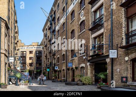 New Crane Wharf, Docklands, London, Großbritannien Stockfoto