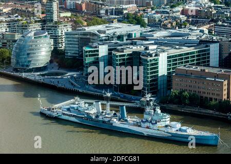 HMS Belfast und River Thames, London, Großbritannien. Stockfoto