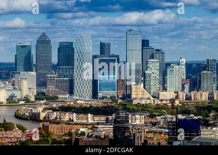 Die Canary Wharf Skyline 2020, London, Großbritannien. Stockfoto