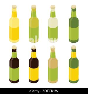 Glasbierflaschen isoliert auf weißem Hintergrund. Vorlage für Design Vector. Isometrische Ansicht Stock Vektor