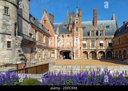 ROTEM BACKSTEIN-FASSADE IM INNENHOF DES CHATEAU DE MAINTENON, EURE-ET-LOIR (28), FRANKREICH Stockfoto