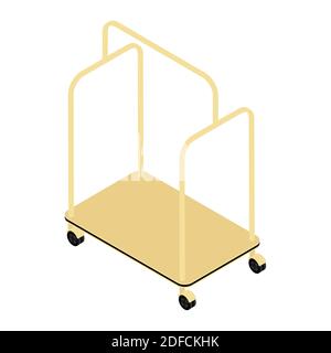 Vektor-Illustration des leeren Gepäckwagens des Hotels. Isometrische Ansicht des Gepäckwagens. Isoliert auf weißem Hintergrund. Stock Vektor