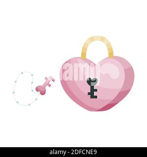 Cartoon rosa lovelock mit Schlüssel für Valentinstag. Vektorgrafik Stock Vektor