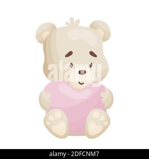 Cute Cartoon Teddybär mit großem Herzen für Valentinstag. Vektorgrafik Stock Vektor