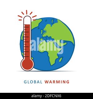 Abbildung: Wärmethermometer und Erdvektor zur globalen Erwärmung EPS10 Stock Vektor