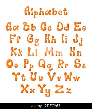 Niedliche Kinder Alphabet. Volumetrische orange Buchstaben Vektor Stock Vektor