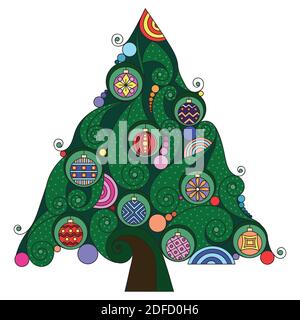 vektor-Illustration, farbige Ikone eines Weihnachtsbaums auf weißem Hintergrund. Neujahr weihnachtsbaum geschmückt Baum Silvester Stock Vektor
