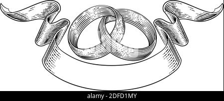 Eheringe Verflochten Vintage Holzschnitt Design Stock Vektor