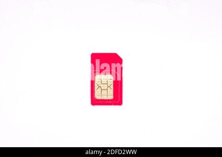 Teilnehmer-ID-Modul oder SIM-Karte. SIM-Karte in verschiedenen Größen isoliert auf weißem Hintergrund. Mini, micro, nano sim. gsm-Chip. Stockfoto