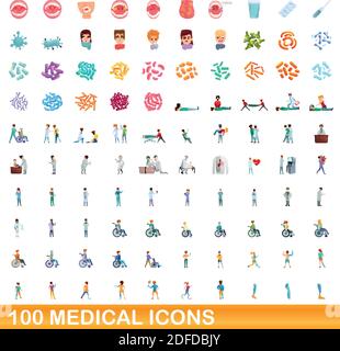 100 medizinische Symbole gesetzt. Cartoon Illustration von 100 medizinische Symbole Vektor auf weißem Hintergrund einstellen Stock Vektor
