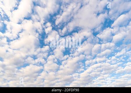 Herbstwolken schweben während der Dämmerung über dem Himmel East Village in New York Stockfoto