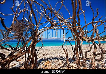 Gidaki Strand, der schönste Strand der Insel Ithaca ('Ithaki'), Odysseus' 'Heimat', Ionisches Meer, Griechenland. Stockfoto
