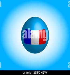 Osterei mit der Flagge Frankreichs. Französische Ostern. Ein festliches Ereignis. Religiöser Feiertag. Gefärbtes Hähnchenei. Auferstehung. Nationale Symbole. Glaube an Gott. Stock Vektor