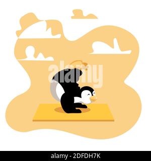 Cartoon Pinguin Macht Yoga Im Freien Stock Vektor