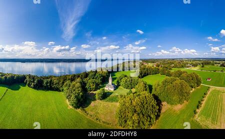 Bismarckturm am Starnberger See, in der Nähe von Assenhausen Berg, Fünfseenland, Luftaufnahme, Oberbayern, Bayern, Deutschland, Europa Stockfoto