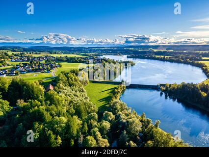 Schleife des Lech, bei Epfach, Region Pfaffenwinkel, Oberbayern, Bayern, Deutschland, Europa Stockfoto