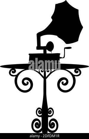 Silhouette von Vintage-Grammophon auf dem Tisch. Symbol für die Abbildung Stock Vektor