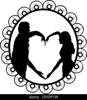 Silhouette im Rahmen von Paar in der Liebe Darstellung Herz. Symbol für die Abbildung Stock Vektor