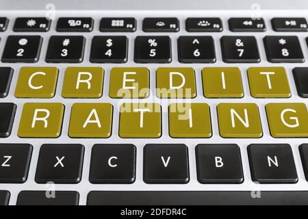 Geschäfts- und Finanzkonzept. Kredit-Rating Wort auf Computer-Tastatur. Stockfoto