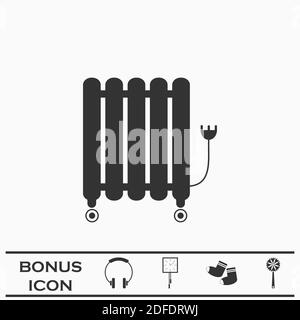 Symbol für ölgefüllte Heizungsheizung flach. Schwarzes Piktogramm auf weißem Hintergrund. Vektorgrafik Symbol und Bonus-Taste Stock Vektor