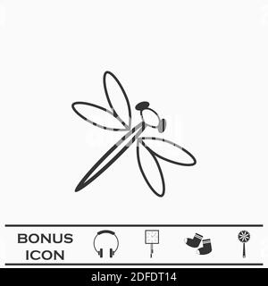 Dragonfly Icon flach. Schwarzes Piktogramm auf weißem Hintergrund. Vektorgrafik Symbol und Bonus-Taste Stock Vektor