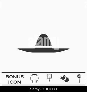 Sombrero Icon flach. Schwarzes Piktogramm auf weißem Hintergrund. Vektorgrafik Symbol und Bonus-Taste Stock Vektor