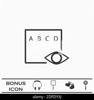 Augentestsymbol flach. Schwarzes Piktogramm auf weißem Hintergrund. Vektorgrafik Symbol und Bonus-Taste Stock Vektor