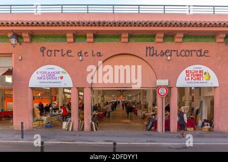 Cannes, Frankreich - 1. Februar 2016: Alte Bücher zum Verkauf auf dem Antiquitätenmarkt in Cannes, Frankreich. Stockfoto