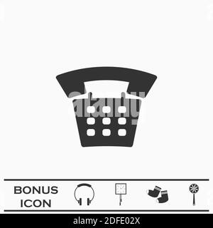 Altes Telefonsymbol ist flach. Schwarzes Piktogramm auf weißem Hintergrund. Vektorgrafik Symbol und Bonus-Taste Stock Vektor